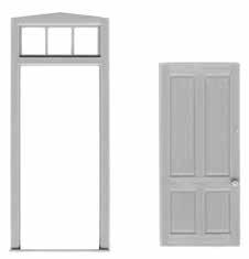 50 36 x 84 1 LITE O SCALE DOOR. SEPARATE SO IT CAN BE MODELED IN ANY POSITION. DOOR IS DETAILED ON BOTH SIDES. FRAME HAS A 2 LITE TRANSOM. INCLUDES PRECUT GLAZING. OPENING.85 x 2.25. #2034 2 SETS $3.