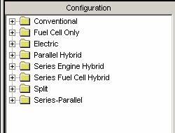 Step 1: Vehicle Configuration The first step is to select a vehicle configuration. The user can get started in PSAT by selecting one of the many pre-defined vehicle configurations available.