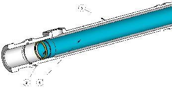 representation of the pressure tube crimping on the inside of end fitting - the liner tube (4) shall be inserted into the end fitting, using the introduction device by cold pressing, up to the end of