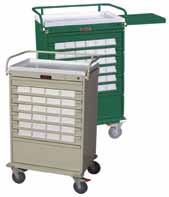 6" Bins VL36BIN3 (pictured) Value Line Med-Bin Cart with key lock on cabinet, internal narcotics box, pull-out shelf. Includes 36-3.