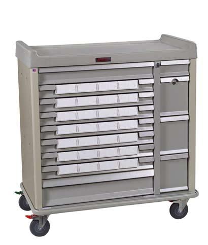 Standard Line Med-Bin Cart with 28 5 Bins, #SL28BIN5 Painted steel cabinet and aluminum s Dual column medication cart with 28-5 wide medication bins.