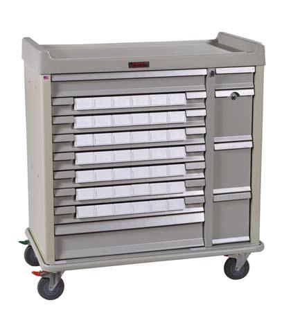 Standard Line Med-Bin Cart with 42 3.5 Bins, #SL42BIN3 Painted steel cabinet and aluminum s Dual column medication cart with 42 3.5 wide medication bins.