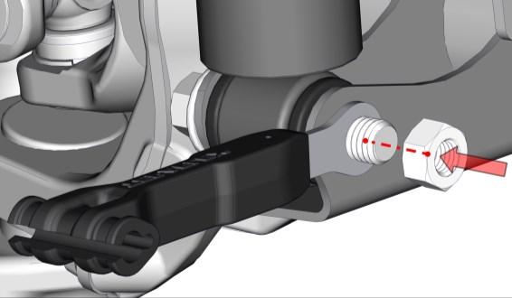 arm using a 6mm Allen wrench and a 19mm wrench. The lower swaybar link eyelet mounts on the inside of the axle bracket. Use the factory lower swaybar bolts and torque to 75 ft-lbs.