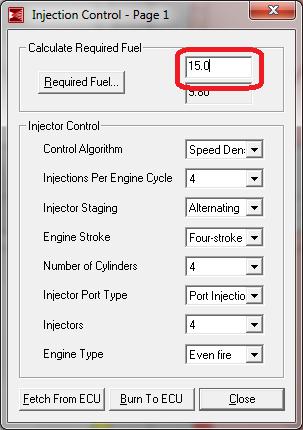 8. Click Burn To ECU. Close the window. 9. Adjust your Fueling Priming Pulses as follows 10. Go To Startup/Idle Menu Priming Pulse 11.
