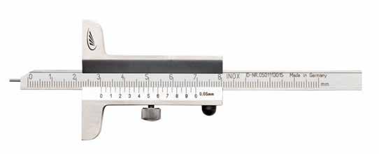 0280 / 0281 Vernier depth gauges Reading parts have a satin chrome finish 862 Low-set master scale Measuring rod with interchangeable pin High-precision laser graduation on the vernier and scale