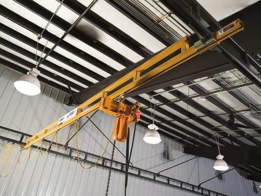 Hangs from existing roof beams or trusses. Requires no system support columns and no attachments to building columns.