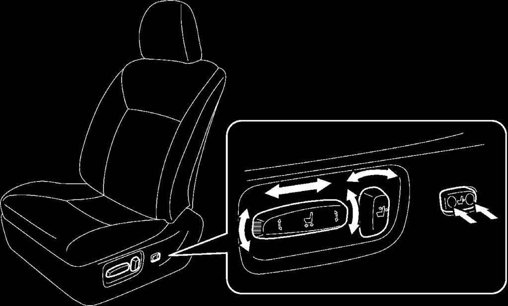 Repositioning Steering Wheel and Front Seats Telescopic steering wheel and seat controls are shown in the