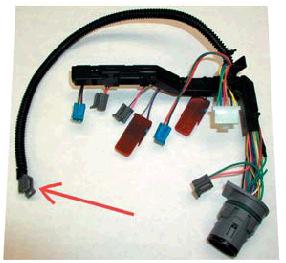 8) Install the new supplied wiring harness. It will fit 2001 to 2005 transmissions.