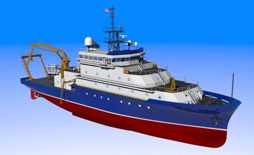 Key Characteristics: Ocean Class AGOR Quad Chart Hull Material Steel; Aluminum pilothouse Length 238 ft Beam (Max) 50 ft Draft 15 ft Displacement 3043 LT (Full Load) Sustained Speed 12 kts Range