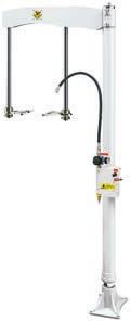 Elevator is air operated and lifts pump assemblies via the side mounted 3-way valve. Suitable for 400lb drums.