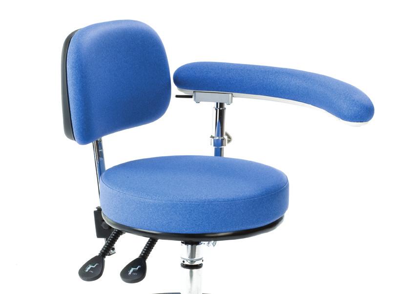 The ratchet system allows the armrest to be adjusted towards or away from the clinician, providing the user with a variety of options for different procedures.