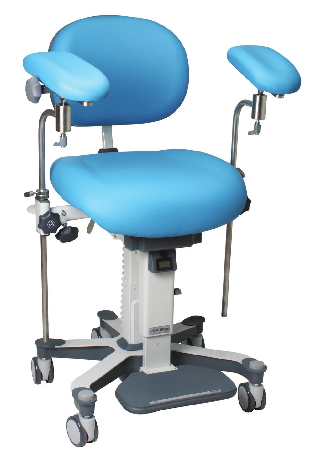 Poppy 774 AL Peacock 770 Jet 776 Grass 775 Ivory 773 Black 771 Meteor 777 Artesian 772 VELA Surgeons Chair 110Kg This Surgeons Chair has been designed to provide optimal positioning and comfort for