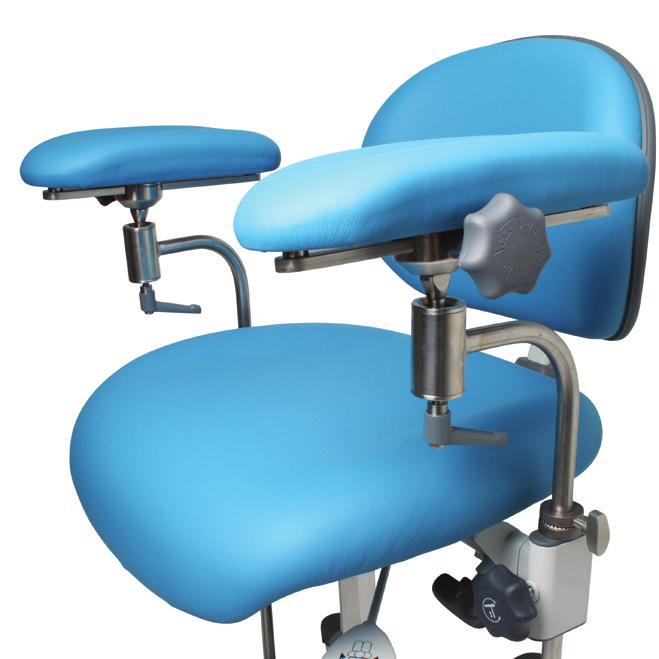 The ergonomic and padded armrest design promotes optimal support and prevents shoulder and arm strain. The adjustable seat and backrest provide optimal support to pelvis, back and lumbar area.