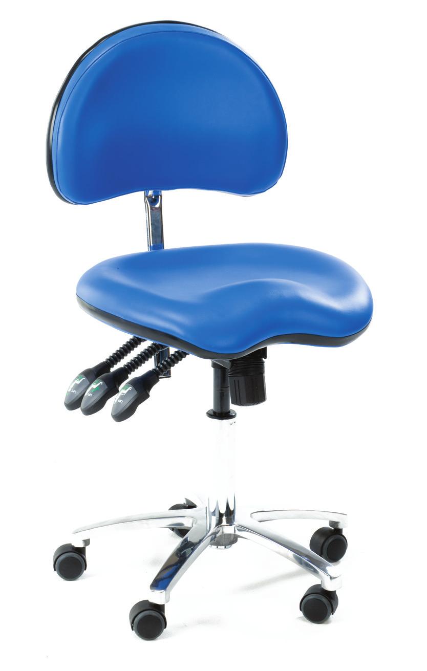 The contoured backrest is ergonomically designed to provide lumbar support for the operator and has the option of foot height control.