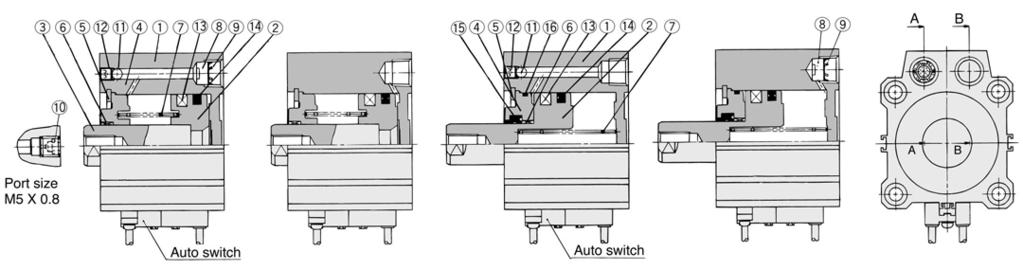 Series CQP uto Switch Specifications Refer to p..3- for details of auto switch. Minimum Strokes for uto Switch Mounting No. of auto switches -FV -JC - - -3C -C -FWV 1 1 Refer to p.