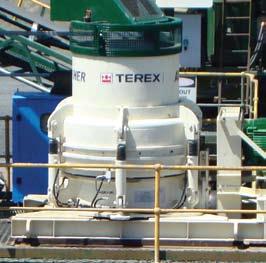 The complete Terex Cedarapids cone crusher line includes six different models from 200 to 500 hp (149 to 373 kw), processing up to 800 TPH (725 mtph) and capable of handling sand and gravel, shot
