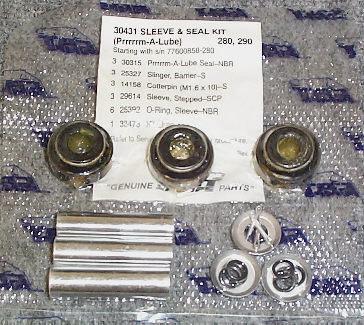 This kit contains three Sleeves, three Inlet Seals (Prrrrrm-A-Lube), six Sleeve O-rings, three Barrier Slingers and three Cotter Pins.