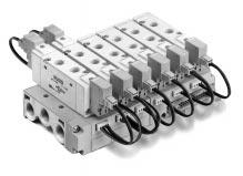 Series SYJ7000 Flat Cable Manifold Multiple valve wiring is simplified through the use of the flat cable connector.