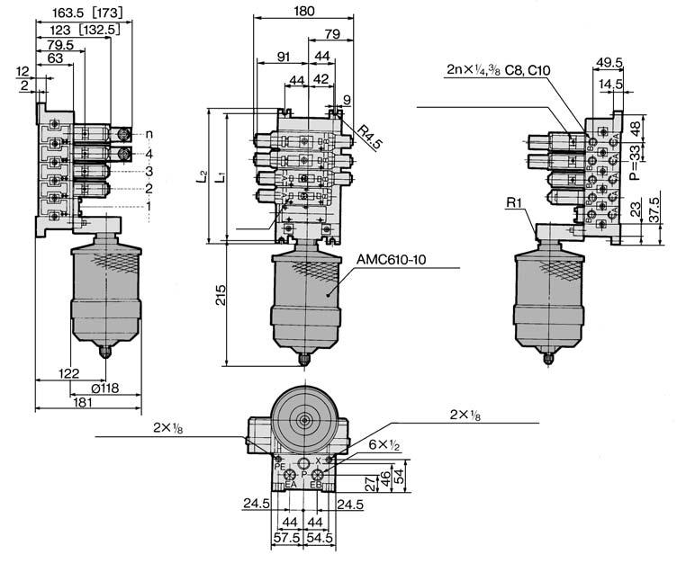 Station - Port size - CD CU U side Pilot valve manual override (Pitch) D side mounting U side D side U
