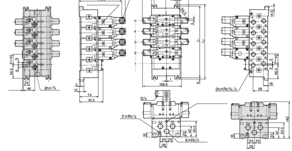 (A, B port) (A, B port) Bottom ported: CD VV5FR4- - Station - Port size CU Plug assembly (Option: Refer to page 6.) D side External pilot port For wiring specifications, refer to page 6.