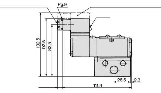 8 Manual override (Non-locking) (Lead wire length) (EA, EB port) Light/Surge voltage suppressor (At EZ) (P, A, B port) (External pilot port) Bottom