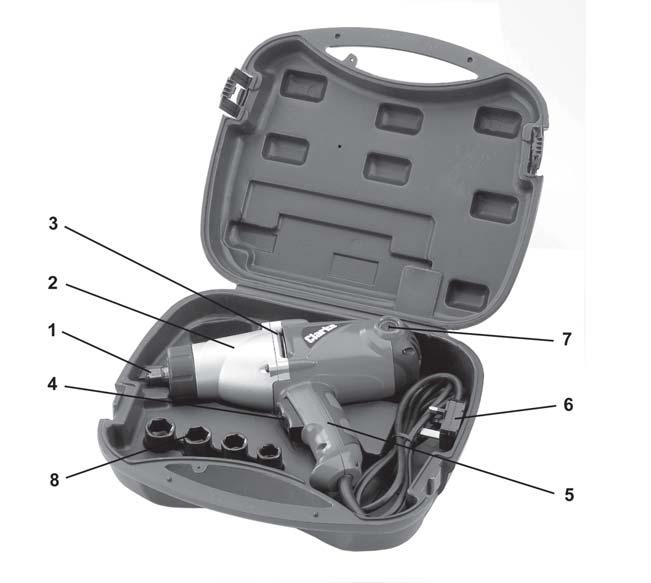 OVERVIEW The CLARKE CEW000 Impact Wrench is equipped with a 3-position Forward/ Reverse/Neutral trigger switch (item 4 below). When the trigger is squeezed downwards, rotation is forward (clockwise).