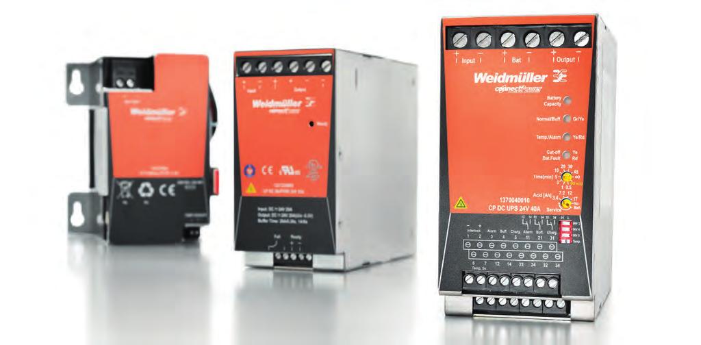 Overview Uninterruptible power supplies Weidmüller s uninterruptible power supplies reliably protect 24 V DC consumers from voltage drop-outs and dips, such as those that could occur as a result of