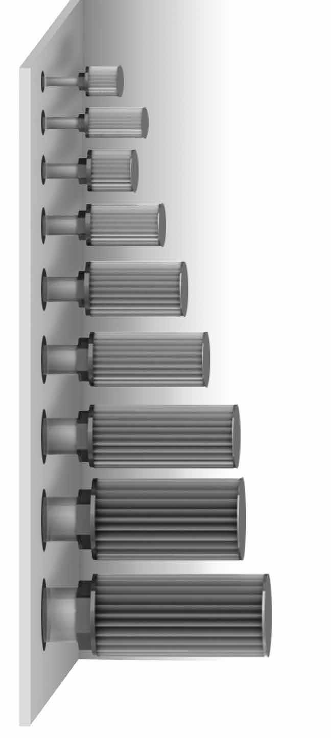 SUCTION STRAINERS SFE In-Tank Nominal flow* (gpm) Connection NPT Overall Length Bypass SFE 11 3 3/8 2.7 N/A SFE 15 5 1/2 4.2 Optional SFE 25 8 3/4 2.7 Optional SFE 50 10 1 2.