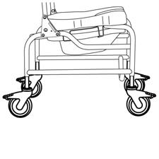 Transferring onto a Raz AP Shower Chair ALWAYS lock all four casters in their outward position (front casters positioned in the forward position / rear casters positioned to the rear) for maximum