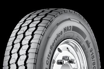 Continental Commercial Vehicle s 2018 Data Guide Conti CityService HA3 Four rib tread pattern with zigzag groove geometry for resistance to high scrub applications.
