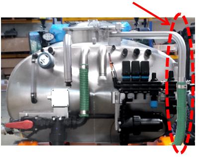 4. Filling Tank Standard Tank with Stainless Steal Lid and Overflow Connect filling pump to the tank inlet(1). Open the inlet valve(2). Turn on the filling pump.