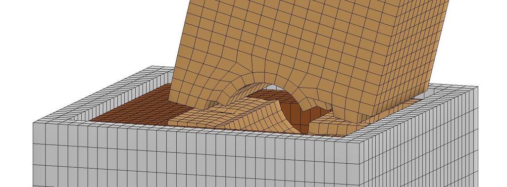 A more feasible mesh size of the posts utilized brick elements with 1.00-in. (25.4-mm) edge lengths. The posts were modeled with both mesh sizes and the results were compared.