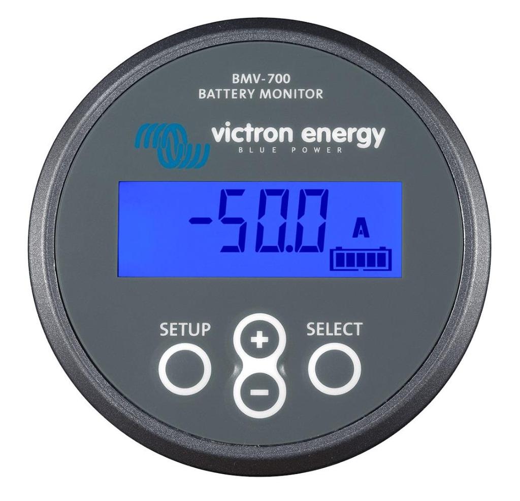 Battery Monitor (Victron BMV-700/702) Keeps you aware of your power system: Voltage Amps + (charging) or (using) Ah Consumed State of