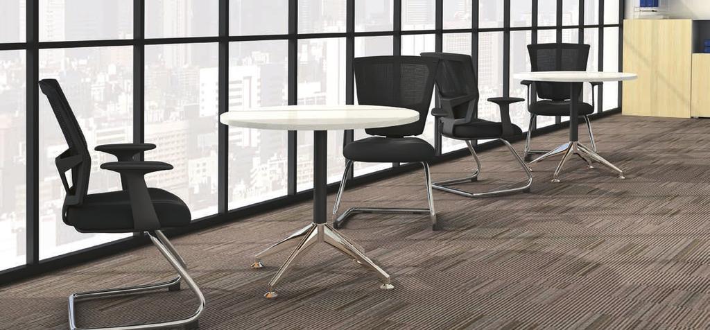 Desks, Workstations and Tables Stilford Round Meeting Table Suitable size for 3 4 people Stylish chrome base Weight capacity: 40kg E1 particleboard with melamine finish and powdercoated