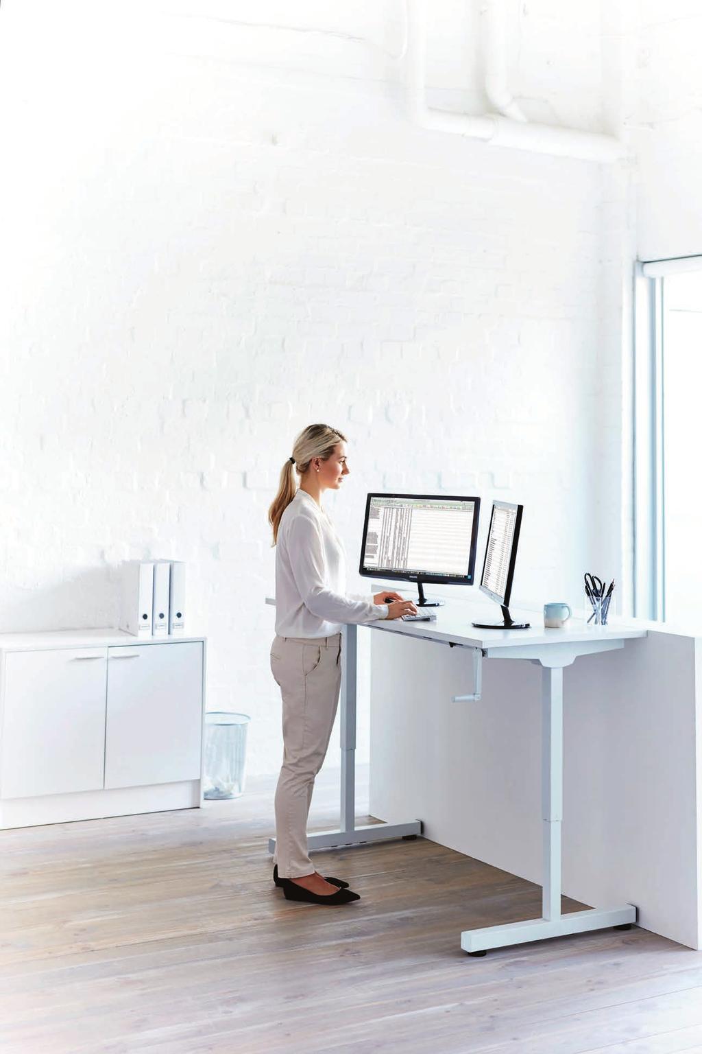 Matrix Manual Height-Adjustable Desk Ideal for those who would like to stand while working Adjustable feet to ensure stability Foldaway
