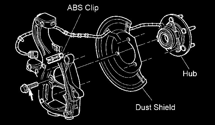 6) Insert shock assembly into coil spring. Install OE isolator, OE jounce bumper and mounting plate. See Illustration 24. Align reference marks and install upper nut. Tighten nut to 45 ft. lbs.