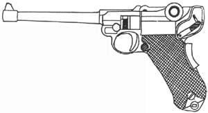 Type : Heavy semi-auto pistol Luger Parabellum P-08 Length : 22 cm The first 9 mm Parabellum was this
