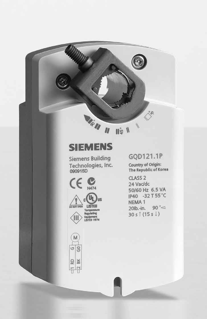 B-18 More torque, less energy consumption Siemens damper actuators ship ready to install, with builtin time and cost-saving features such as a patented selfcentering shaft adapter, standardized