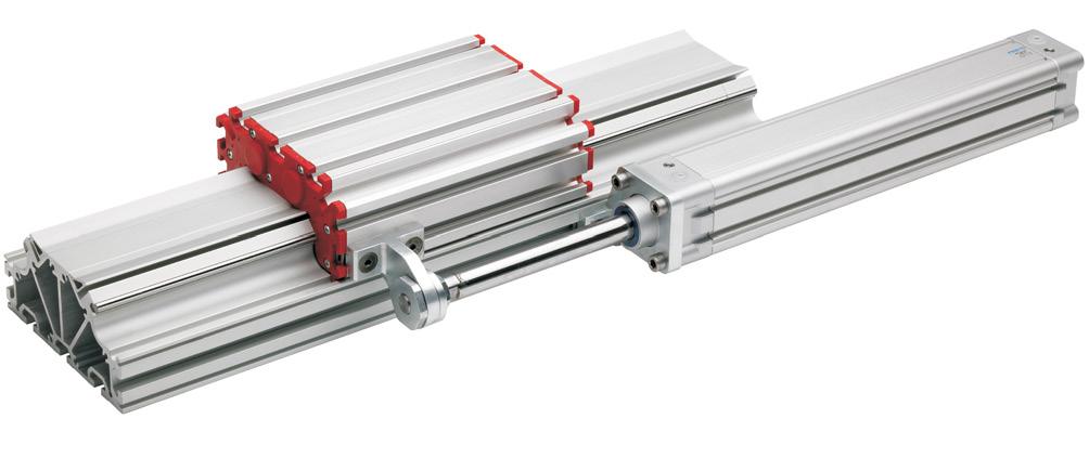 LM APPLICATION EXAMPLE The linear guides 01 and LMX01 can be driven by an ISO 6431 pneumatic cylinder with 50 mm (or 40 mm) bore.