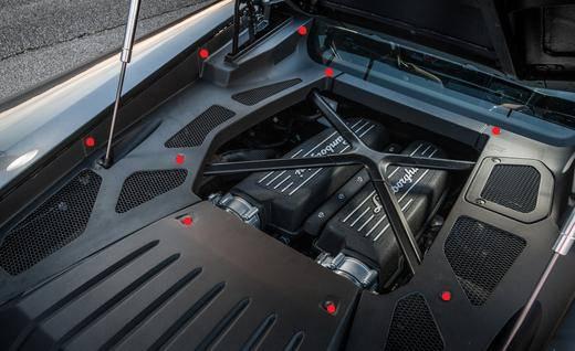 2.) Remove the Engine bay covers shown below by turning the fasteners anti clockwise which are marked in Red 3.