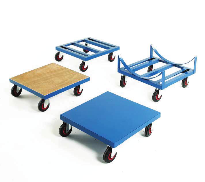 130 Platform and Frame Dollies Capacity 300 kg A range of dollies to suit most industrial needs. Steel frame construction with a choice of deck types. Compact 600 x 600 mm deck size.