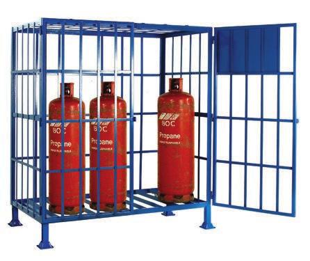 64 Storage Cages Strong and sturdy design cylinder storage security cage with hinged doors fitted with padlock facility (padlock not supplied). Doors open through 180 degrees.
