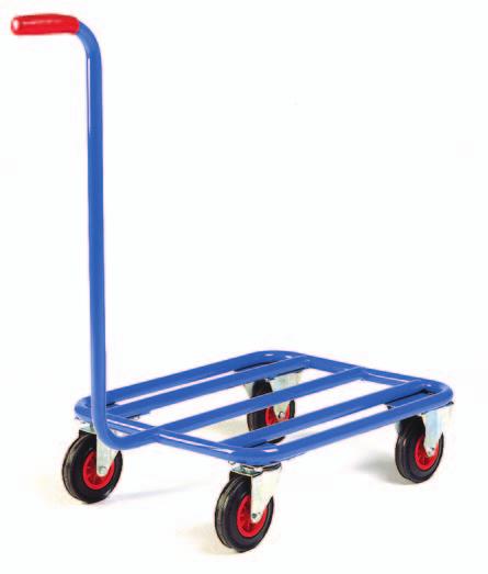 3-Wheel Swan-neck truck Capacity 150 kg Overall handle height: 870mm Overall length: 910mm Platform L x W: 600 x 450 Finish: Blue