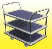 Ideal for bags, luggage, boxes etc. REMOVABLE HANDLE Pressed Steel Trolleys These popular, pressed-steel trolleys are light but very strong.
