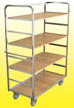 Shelf Trolleys and Stock Cages A range of trolleys designed for stock & package storage and mobility.
