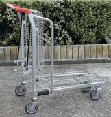 The back-end of the basket tilts up to allow trolleys to be nested in groups.