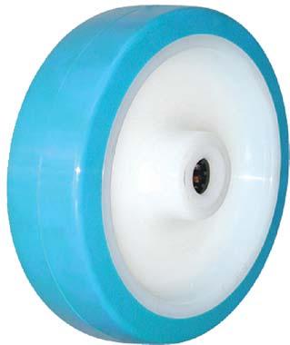 Rebound Polyurethane Tyred s up to 300kg per wheel Softer than normal tyre provides a smoother quieter ride than most polyurethane or nylon wheels The attractive sky blue tyre will remain cleaner