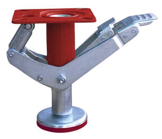 Floorlocks Suitable for loads up to 300kg Designed to stop portable equipment and trolleys from moving Foot operated Features long lasting resilient polyurethane pad base allows for use on uneven
