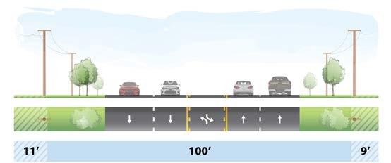 In order to maintain two lanes of travel, street-level high capacity transit (HCT) will require acquisition of additional ROW as shown in the second graphic of Segment 2 (with larger impacts at