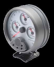 001 10K RPM W/shift light 12V This four function gauge is used as a tachometer (0-10,000 RPM), voltmeter (8-16V), oil pressure gauge (0-100 PSI) and water temperature gauge (105F-250F)